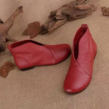 2024 зимние женские ботильоны из натуральной кожи с V-образным вырезом, лаконичные дизайнерские красные ботинки, женские ботинки челси без застежек, модные ботинки CN 35 (225)