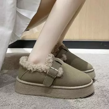 2024 зимние женские ботинки на плоской подошве с нескользящей подошвой из плюша, теплые зимние ботинки, винтажные мокасины, легкие ботильоны без застежек, женская обувь 36 хаки