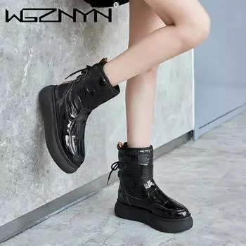 2024 зимние женские ботинки женские теплые женские лакированные кожаные ботинки новое поступление водонепроницаемая женская обувь больших размеров Botas Mujer 35 чёрный