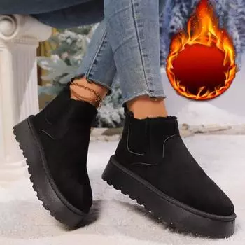2024 зимние женские короткие плюшевые теплые зимние ботинки повседневная обувь новые замшевые кожаные ботинки челси ботильоны туфли на плоской подошве 36 чёрный