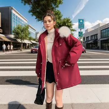 2024 зимние женские парки, пальто, женская меховая воротниковая утолщенная теплая хлопковая куртка, женская куртка с завязками на талии, пальто M бежевый