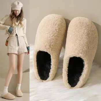 2024 Зимние женские тапочки, бархатные пушистые тапочки, удобные домашние тапочки для женщин, плюшевые теплые хлопковые тапочки, дизайнерские полутапочки 35