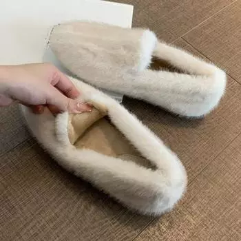 2024 Зимние женские теплые туфли на плоской подошве Модные теплые туфли Мэри Джейн без застежек Женские туфли на мягкой подошве с добавлением хлопка для отдыха на природе Бабушкины туфли 35 покинуть белый