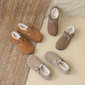 2024 зимние женские туфли на плоской подошве из плюша, зимние ботинки, повседневные кожаные туфли Мэри Джейн из натуральной коровьей кожи, туфли-лодочки 35 коричневый