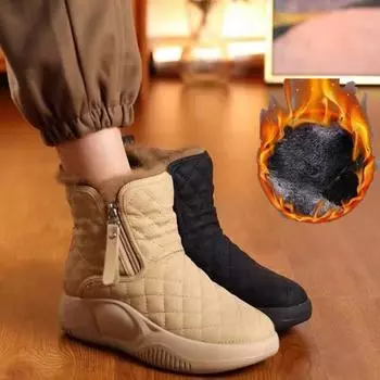 2024 зимние женские зимние ботинки на толстой подошве, теплые ботинки на молнии с меховой подкладкой, легкие и повседневные короткие ботинки на плоской подошве 35 белый
