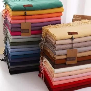 2024 Зимний кашемировый шарф для женщин, толстые теплые пашминовые шали, накидки, однотонное женское одеяло с кисточками, эшарп, буфанда, хиджаб 200x68cm