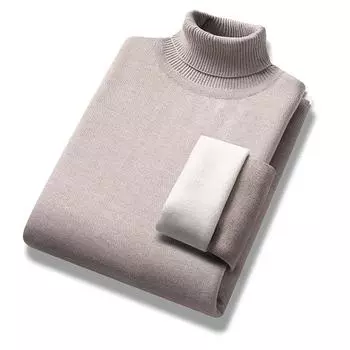 2024 Зимний мужской толстый флисовый свитер с высоким воротом, однотонный повседневный тонкий теплый вязаный свитер с длинным рукавом, классическая рубашка, пуловеры M(50-60KG) чёрный