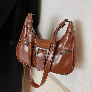 2024 Зимний поясной дизайн Y2K ретро-дизайн маленькая сумка через плечо из искусственной кожи женские модные сумки новая трендовая сумка через плечо коричневый