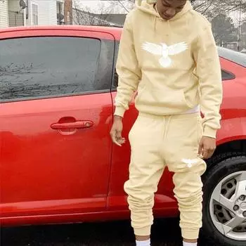 2024 Зимний трансграничный мужской хит продаж, новый плюшевый и утолщенный молодежный популярный свободный повседневный спортивный комплект с капюшоном S фиолетовый