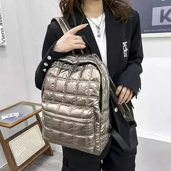 2024 зимний ультралегкий женский рюкзак в клетку, стеганые женские школьные рюкзаки в клетку, сумки для женщин и девочек, Kawaii рюкзак чёрный