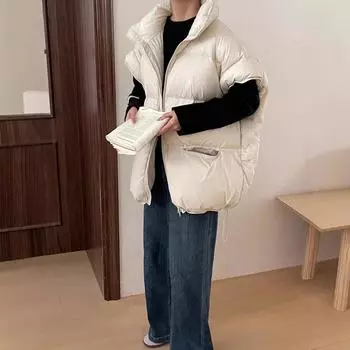 2024 зимний взрыв корейская версия жилет жилет жилет утолщенный большой стеганый пуховик женская теплая куртка 90 белый утиный пух S чёрный