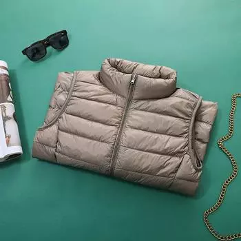 2024 зимний женский пуховый внешний жилет короткий легкий пуховик жилет женский жилет тонкий пальто прилив S 47.5 kg or less белый