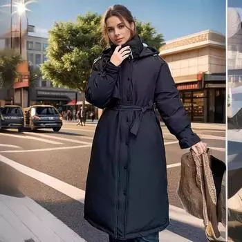 2024 зимняя длинная женская парка, пальто, женская куртка с воротником-стойкой, теплая утолщенная хлопковая куртка, женская повседневная зимняя куртка с капюшоном для женщин M бежевый