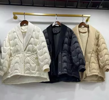 2024 зимняя европейская толстая пуховая куртка с завязками на талии, материал сращивания, белый утиный пух, зимняя женская куртка с V-образным вырезом, прилив S белый