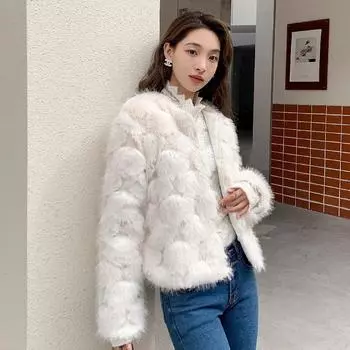 2024 Зимняя куртка из искусственного меха лисы, женская короткая свободная шуба из искусственного меха енота для молодых женщин S