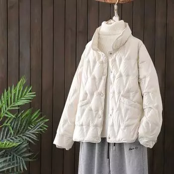 2024 зимняя куртка-пуховик с воротником-стойкой, женская, короткая, модная, свободная и универсальная, теплая куртка из белого утиного пуха M
