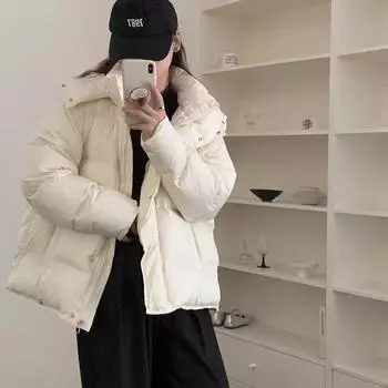 2024 Зимняя куртка-пуховик женская свободная модная утолщенная короткая 90% белая теплая куртка на утином пуху S90-62.5 kg чёрный