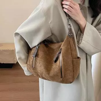 2024 зимняя мода, однотонная женская сумка на молнии, дизайнерская сумка через плечо, женская сумка из искусственной кожи, сумка через плечо коричневый