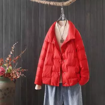 2024 зимняя модная куртка-пуховик свободного покроя с воротником-стойкой в стиле ретро, тонкая универсальная теплая куртка S хаки