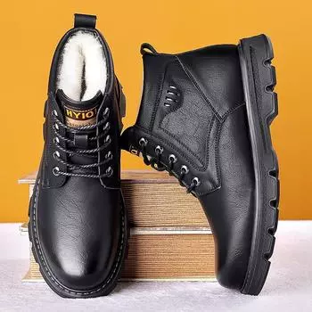 2024 зимняя мягкая теплая хлопковая обувь для мужчин, зимние ботинки, удобные толстые мужские ботинки с высоким верхом, холодные ботильоны, бесплатная доставка 38 чёрный