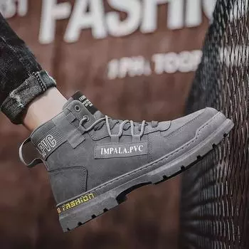 2024 зимняя мужская обувь, новые повседневные мужские ботинки на платформе, тактические туфли до щиколотки с высоким берцем, уличные прогулочные лоферы, кожаные армейские кроссовки 39 серый