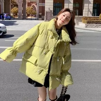 2024 Зимняя новая куртка с пуговицами на красном пуху с хлопковой подкладкой, женская мода, свободное утолщенное однотонное хлопковое пальто M красный