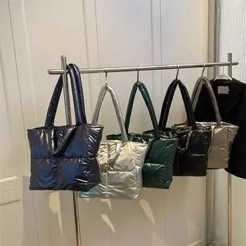 2024 зимняя новая сумка-тоут из хлопка, большая сумка, модная, наполненная хлопком, сумка на плечо для женщин, универсальная сумка hbag серебряный