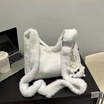 2024 зимняя новая сумка женская простая большая сумка-тоут женская плюшевая сумка через плечо повседневная сумка-мессенджер для поездок на работу