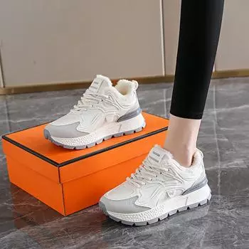 2024 зимняя новая утолщенная бархатная теплая хлопковая обувь женская спортивная обувь для студентов универсальная обувь для папы женская дорожная обувь для женщин 35 серый