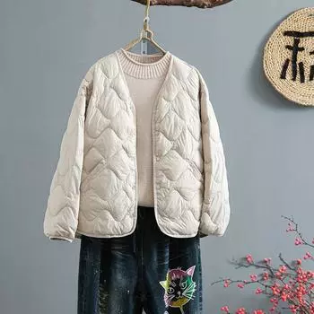 2024 зимняя новая женская одежда простая однотонная премиум легкая повседневная куртка с V-образным вырезом короткая куртка топ M розовый