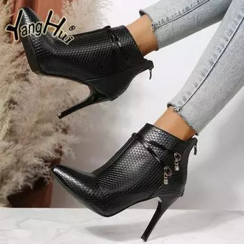 2024 зимняя обувь для женщин, модные остроконечные туфли на шпильках с застежкой-молнией, сексуальные универсальные туфли из искусственной кожи Botas Mujer Invierno 34 матовый черный