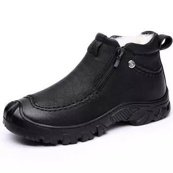 2024 зимняя обувь мужские ботильоны натуральная кожа теплая плюшевая толстая подошва нескользящая брендовая мужская обувь черный D060 39 чёрный