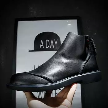 2024 зимняя обувь мужские ботинки челси из натуральной кожи модная брендовая обувь теплые плюшевые мужские ботинки до щиколотки на плоской подошве нескользящие черные 39 чёрный