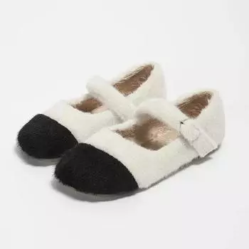 2024 зимняя обувь на плоской подошве в корейском стиле для девочек, мягкая пушистая детская хлопковая обувь, модная детская повседневная плюшевая обувь принцессы с липучкой 24 абрикосовый