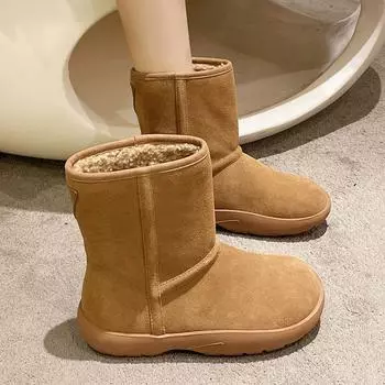 2024 зимняя обувь женские зимние ботинки ретро плоская толстая подошва нескользящая теплая хлопковая обувь женские ботильоны черный коричневый плюш 35 чёрный
