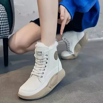 2024 зимняя обувь женские зимние сапоги увеличивающие рост 4 см натуральная кожа обувь теплые плюшевые женские ботильоны черные белые 35 чёрный