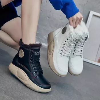 2024 зимняя обувь женские зимние сапоги увеличивающие рост 4 см натуральная кожа обувь теплые плюшевые женские ботильоны черные белые D183 35 чёрный