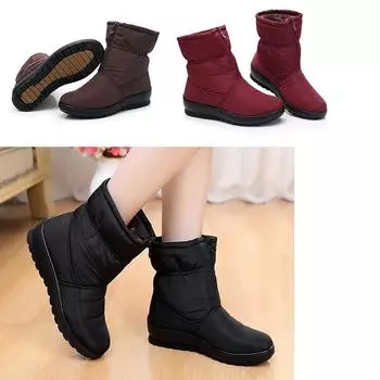 2024 зимняя обувь женские зимние сапоги водонепроницаемые теплые плюшевые модные женские ботильоны на плоской подошве нескользящие черные красные большие размеры 41 35 чёрный