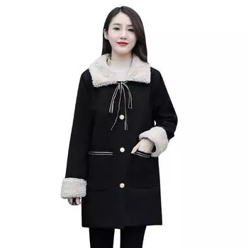 2024 зимняя одежда новая женская одежда большого размера модная средняя и длинная куртка иностранного стиля бархатная утолщенная зимняя одежда Одежда S чёрный