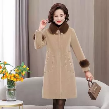 2024 зимняя одежда новый иностранный стиль куртка из кашемира с мехом матери, норковая бархатная шуба для женщин среднего возраста средней длины XL (95-57.5 kg) хаки