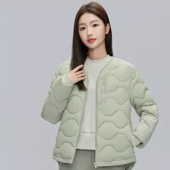 2024 зимняя одежда с V-образным вырезом без воротника легкая и тонкая короткая приталенная куртка женская большого размера с круглым вырезом короткая куртка из 90% флиса S чёрный