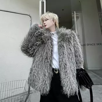 2024 зимняя однотонная мужская куртка с воротником-стойкой, скрытыми пуговицами, свободная, на меху, с хлопковой подкладкой, повседневная, модная, теплая, простая, два цвета M серый