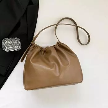 2024 зимняя ретро-сумка большой вместимости, новая женская сумка, модная универсальная сумка-мессенджер, высококачественная повседневная сумка-ведро на одно плечо коричневый