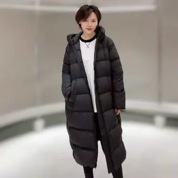 2024 Зимняя теплая длинная утепленная куртка-пуховик с капюшоном и стеганым рисунком Женская куртка-пуховик Tide S светло-желтого