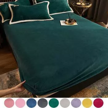 2024 зимняя теплая однотонная фланелевая эластичная простыня на наматраснике, супермягкая и уютная двуспальная кровать размера King Size, простыни Bed sheet (90x200x25cm) розовый