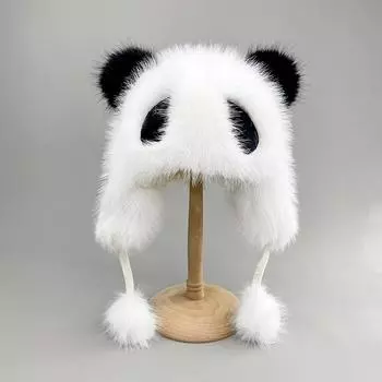 2024 Зимняя теплая шапка-пуловер с милой пандой, шапки-ушанки, тканевые аксессуары для защиты ушей, плюшевая шапка