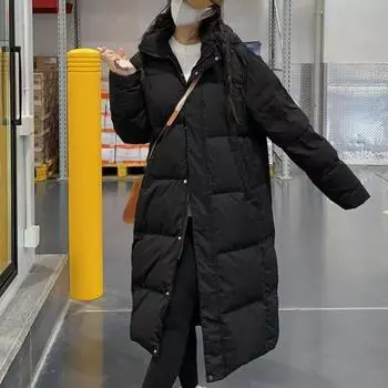 2024 зимняя толстая теплая парка с подкладкой для женщин, парки, повседневная одежда с капюшоном, длинные куртки, пальто, женская пуховая хлопковая верхняя одежда S чёрный
