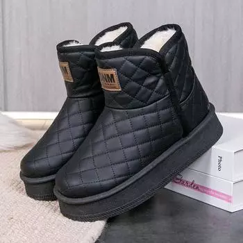2024 Зимняя утолщенная женская обувь Повседневные модные ботинки Женские теплые зимние ботинки Уличная обувь с высоким верхом для детей 35 чёрный
