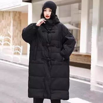 2024 Зимняя женская куртка-пуховик в китайском национальном стиле, средняя и длинная, модная, большого размера, с капюшоном и пуговицами выше колена, женская куртка M зелёный