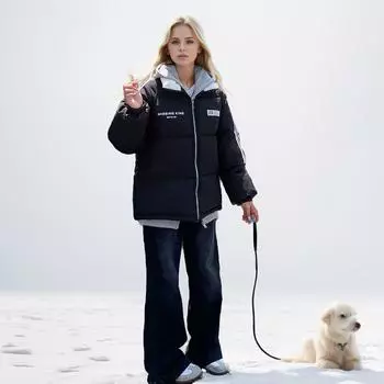 2024 зимняя женская куртка с воротником-стойкой, утепленная парка, пальто для женщин, на молнии, полосатая повседневная хлопковая куртка с буквами S чёрный